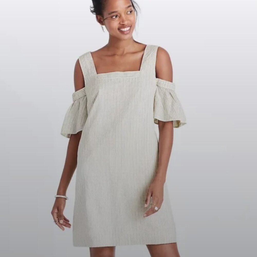 Madewell Striped Cold Shoulders Lined Dress Size 14